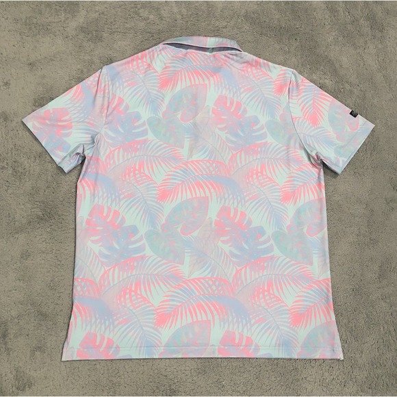 Sunday Swagger Polo Shirt Men's L Floral Tropical Palm Fronds & Monstera Leaves - Picture 8 of 9